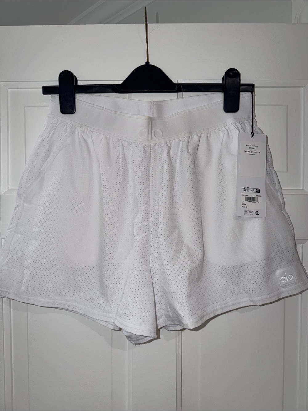 ALO Yoga White Perforated Athletic Shorts with Button Waist